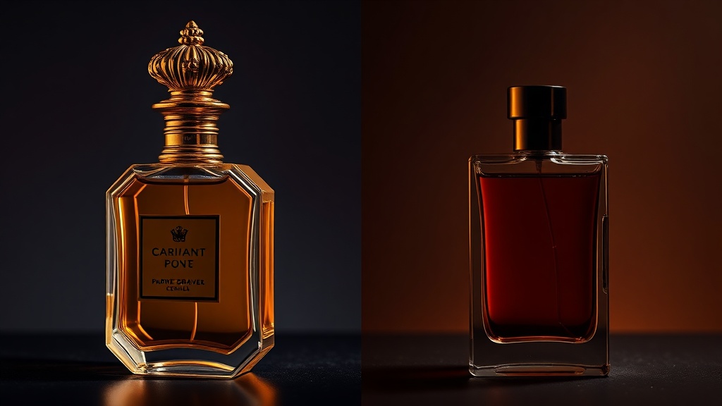 Luxury vs clone perfume bottles side by side